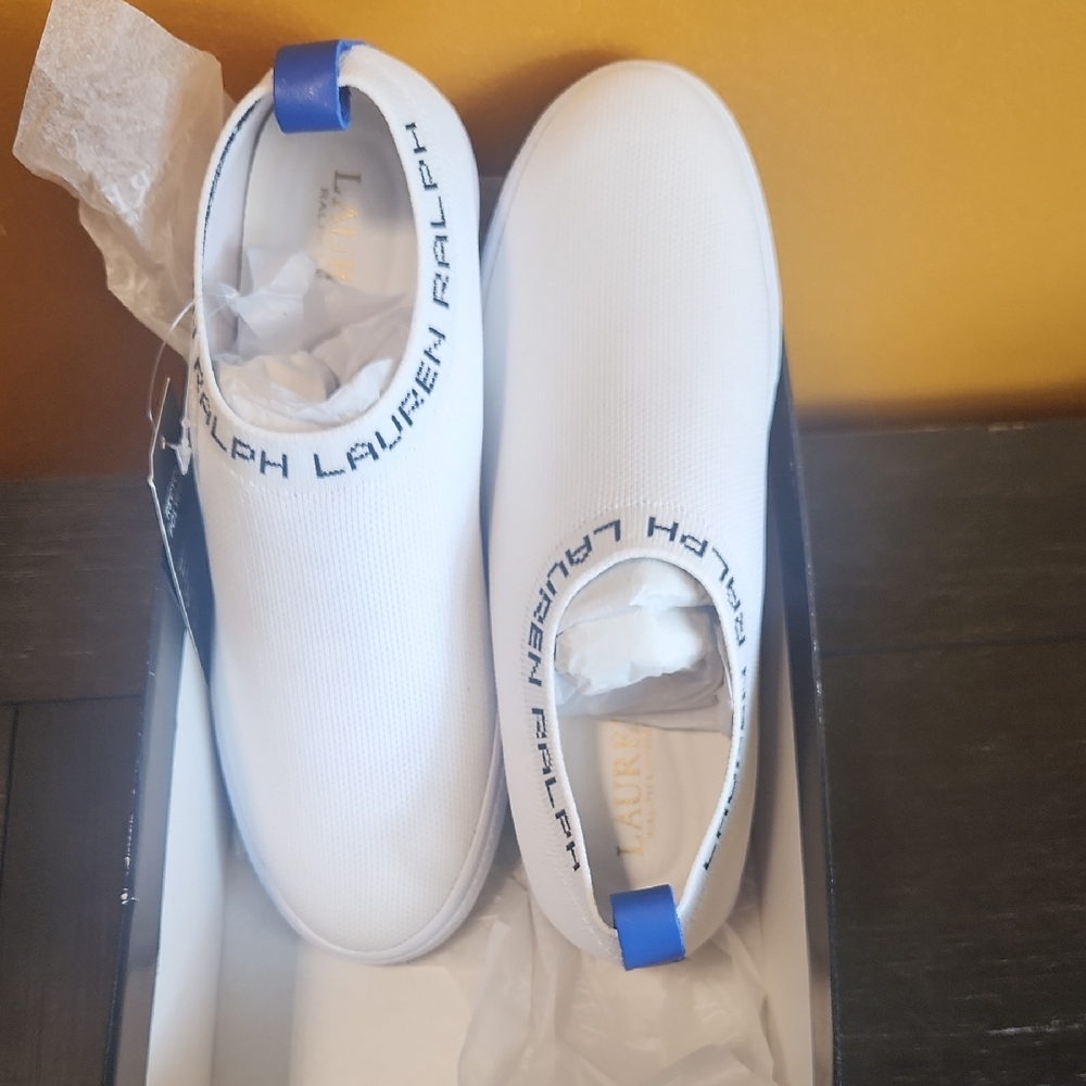 Ralph Lauren White and Blue Slip-On Shoes